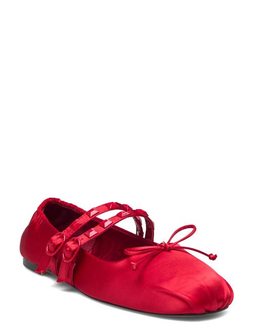 Mango Satin Ballet Flats With Studs Mango Red