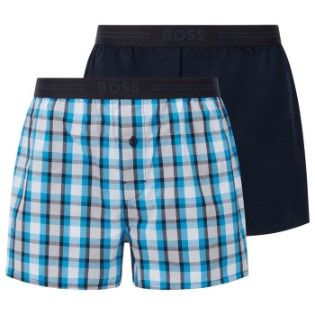 BOSS 2P Woven Boxer Shorts With Fly Blå/Hvid bomuld Medium Herre