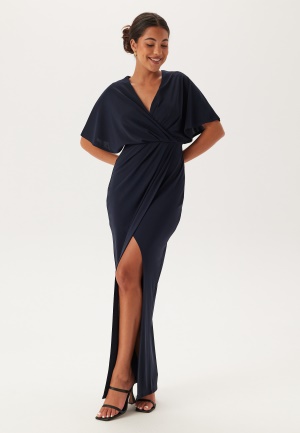 Se Bubbleroom Occasion Wrap Slit Maxi Dress Dark blue 34 ved Bubbleroom