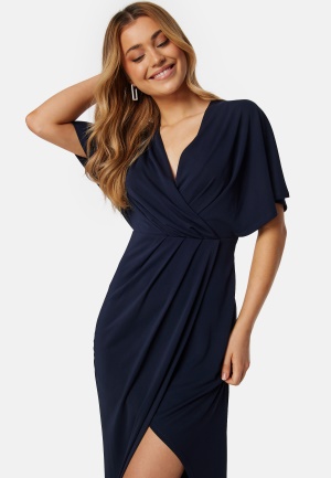 Bubbleroom Occasion Wrap Slit Maxi Dress Dark blue 46