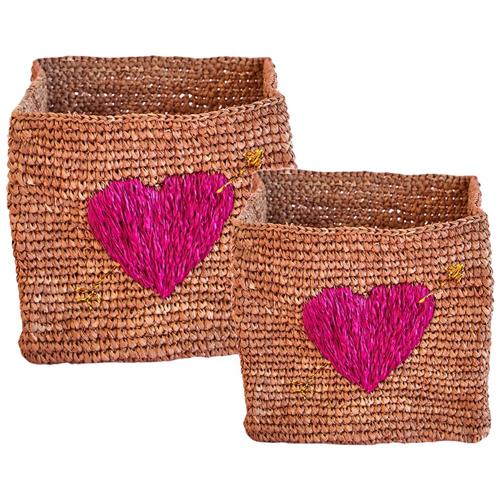 RICE A/S 2-pak Broderede Kurve Natur One Size      Unisex