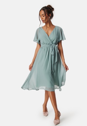 Goddiva Flutter Chiffon Midi Dress Sage Green L (UK14)