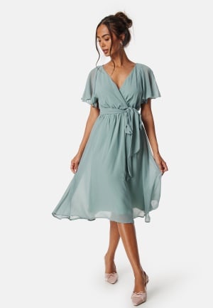 Goddiva Flutter Chiffon Midi Dress Sage Green S (UK10)