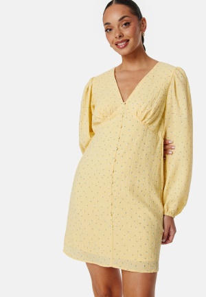 VERO MODA Vmamanda LS V-Neck short dress Yellow Mellow AOP:Fl L