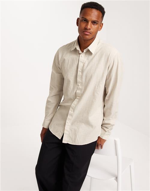 Selected Homme Slhregnew-Linen Shirt Ls Classic Gröna skjortor Beige