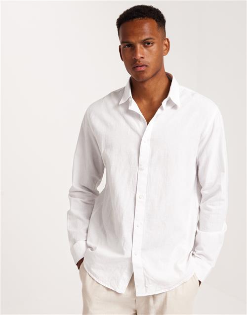 Selected Homme Slhregnew-Linen Shirt Ls Classic Gröna skjortor Hvid