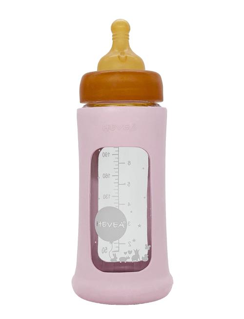 Se HEVEA Wide Neck Baby Glass Bottle With Sleeve 250Ml/8.5Oz Single-Pack HEVEA Pink ved Booztlet