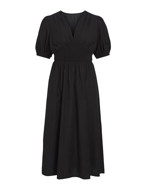 Vikansa 2/4 V-Neck Midi Smock Dress/Ka Vila Black