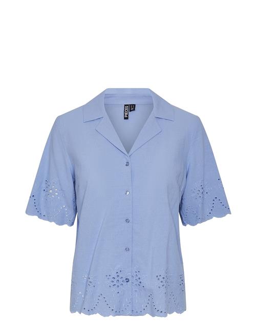 Pieces Pcalmina Ss Embroidery Shirt Bc Pieces Blue