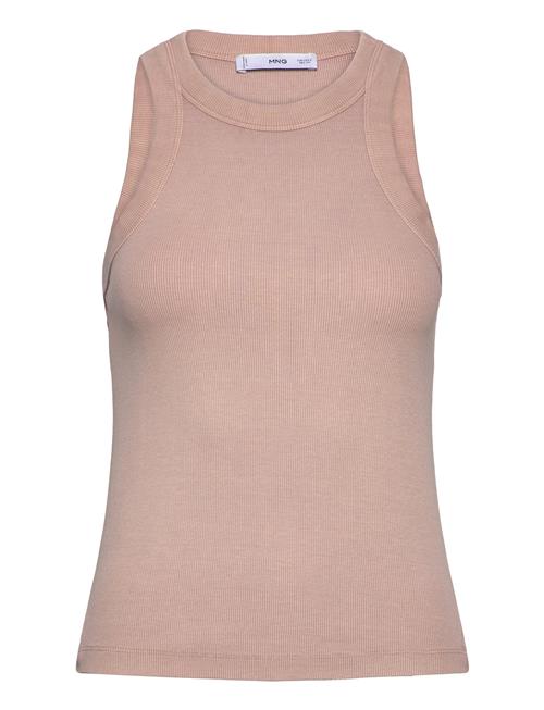 Mango Ribbed Washed-Effect Cotton Top Mango Beige