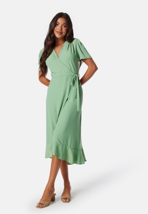 Se John Zack Short Sleeve Wrap Dress Sage Green XS (UK8) ved Bubbleroom