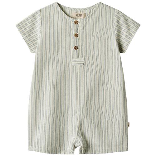 Se Wheat Niller Stribet Romper Aquablå | Blå | 74 cm ved Babyshop