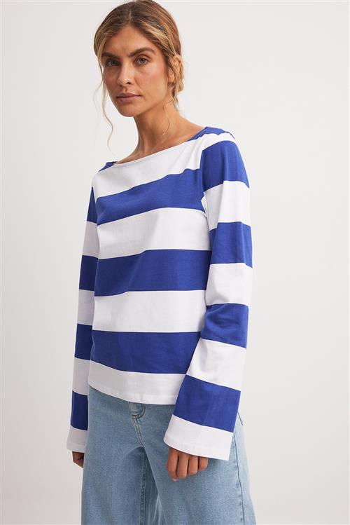 NA-KD Long Sleeve Boat Neck Cotton Top - Stripe