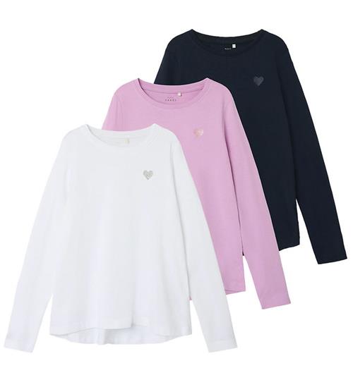 Se Name It Name It Bluse - Noos - 3-pak - NkfVioline - MÃ¸rkeblÃ¥/Rosa/Hvid ved KidsWorld