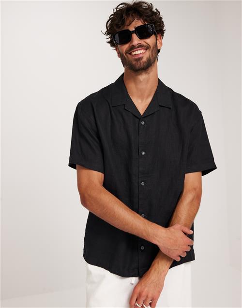 Jack & Jones Jprcclawrence Linen Resort Shirt S Kortærmede skjorter Black Onyx Relaxed Fit