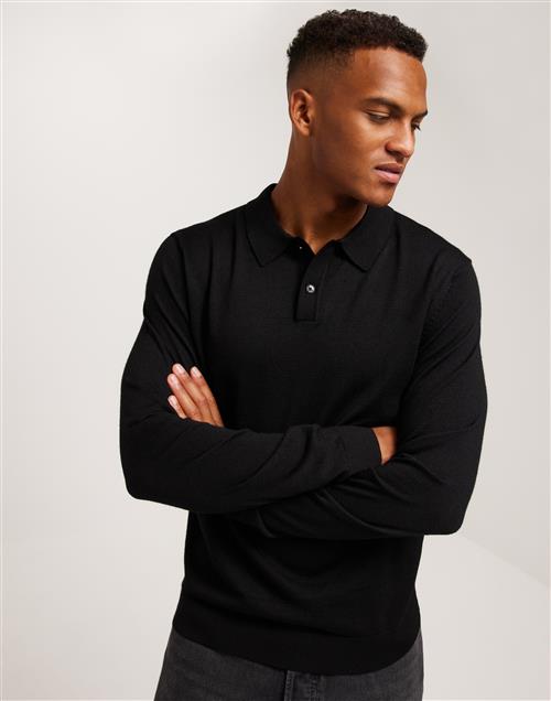 Selected Homme Slhtown Merino Coolmax Knit Polo No Langærmede polotrøjer Black