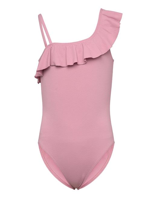 Mango Asymmetric Ruffle Swimsuit Mango Pink