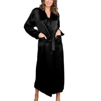 Lady Avenue Pure Silk Long Robe Sort silke XX-Large Dame