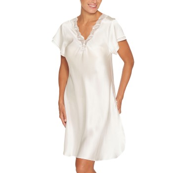 Se Lady Avenue Pure Silk Nightgown With Lace Benhvid silke X-Small Dame ved Timarco