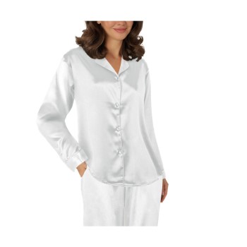 Se Lady Avenue Satin Pyjama With Short Sleeves Benhvid silke Medium Dame ved Timarco