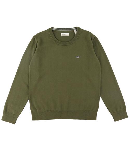 Se GANT Bluse - Strik - Shield Classic - Juniper Green ved KidsWorld