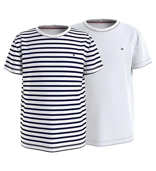 Se Tommy Hilfiger T-shirts - 2-Pak - Desert Sky Breton/White ved KidsWorld