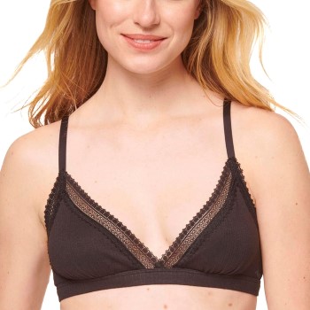 Sloggi Bh GO Ribbed Lace Bralette Sort bomuld Medium Dame