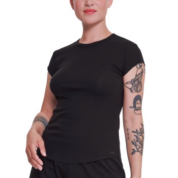 Sloggi GO Ribbed T Shirt Sort bomuld Medium Dame