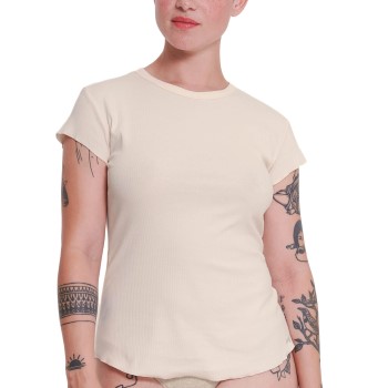 Sloggi GO Ribbed T Shirt Creme bomuld Large Dame