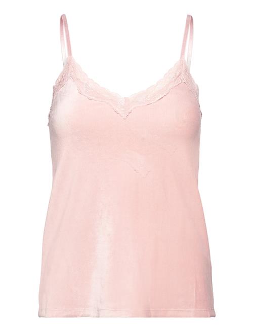 Se Hunkemöller Cami Rib Velours Vneck Lace Hunkemöller Pink ved Booztlet