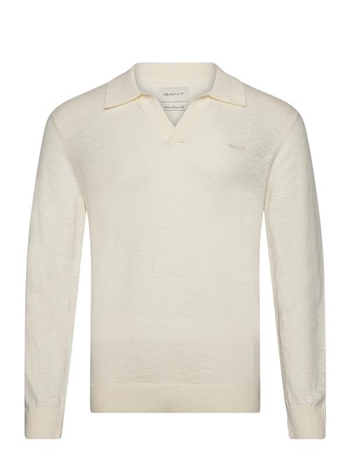 Se GANT Cotton Linen Open Polo GANT Cream ved Booztlet