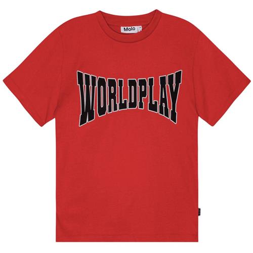 Se Molo GOTS Riley T-shirt Worldplay | Rød | 104 cm ved Babyshop