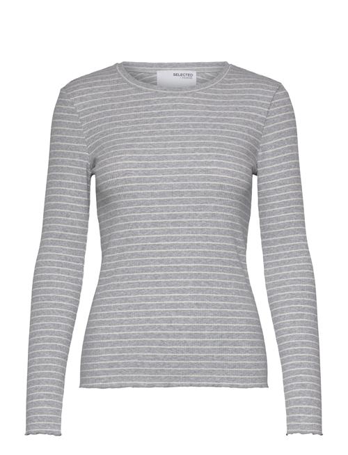 Slfanna Ls Crew Neck Tee Str Noos Selected Femme Grey