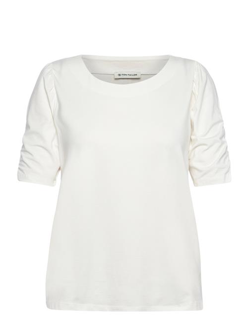 Se Tom Tailor T-Shirt Gathered Sleeve Tom Tailor White ved Booztlet