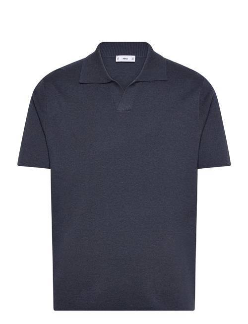 Fine-Knit Cotton Polo Shirt Mango Navy