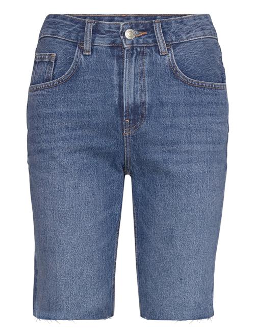 Mango Denim Bermuda Shorts With Frayed Hem Mango Blue