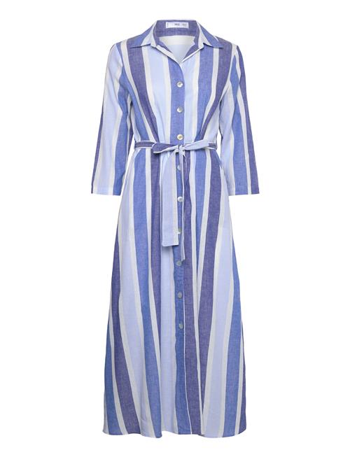 Belted Striped Shirt Dress Mango Blue