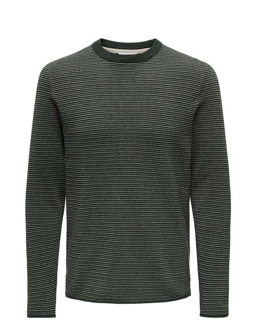 Se ONLY & SONS Onsniguel Reg 12 Stripe Crew Knit ONLY & SONS Green ved Booztlet