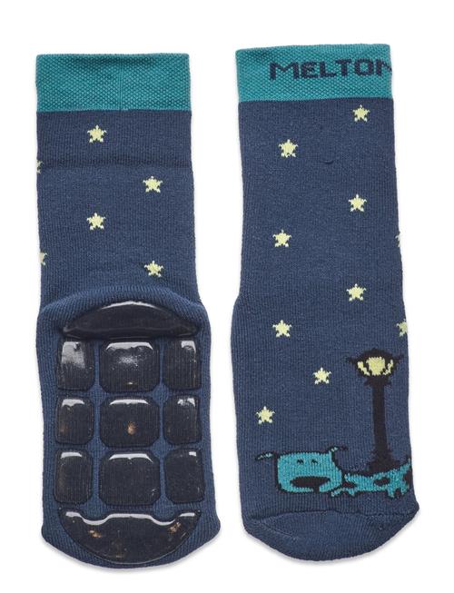 Melton Night Dog Socks W. Anti-Slip Melton Blue