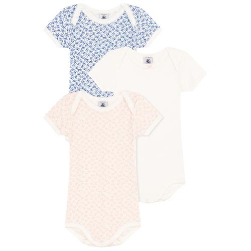 Petit Bateau 3-pak Blomstrede Babybodyer Cremefarvet | Lyserød | 6 months