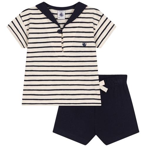 Petit Bateau Stribet T-shirt Og Shorts Sæt Beige | Hvid | 6 months