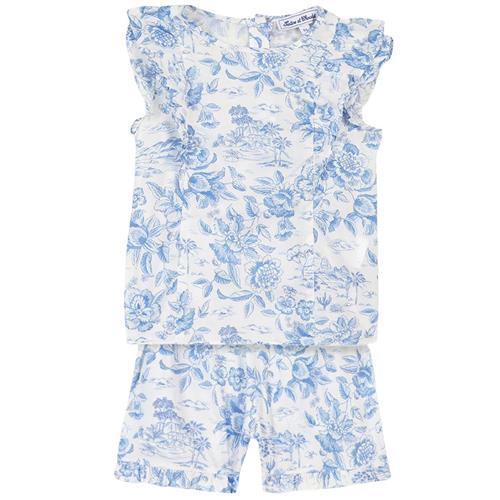 Se Tartine et Chocolat Blomstret Top Og Shorts-set Hvid | Blå | 3 years ved Babyshop