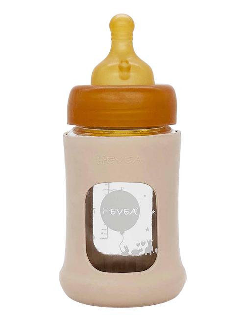 Se HEVEA Wide Neck Baby Glass Bottle With Sleeve 150Ml/5Oz Single-Pack HEVEA Beige ved Booztlet