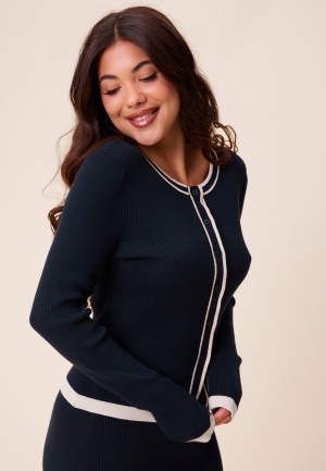 Se Happy Holly Contrast Knitted Cardigan Navy/Cream 36/38 ved Bubbleroom