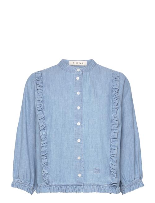 Pd-Francesca Denim Frill Shirt Pieszak Blue