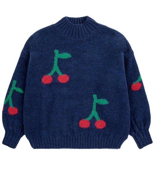 Se Bobo Choses Bluse - Strik - Cherry all Over - Navy Blue ved KidsWorld