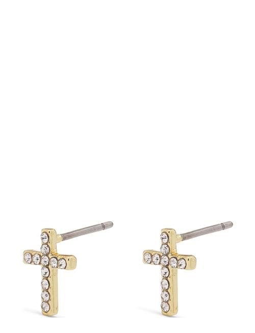 Se Pilgrim Clara Recycled Crystal Cross Earrings Pilgrim Gold ved Booztlet