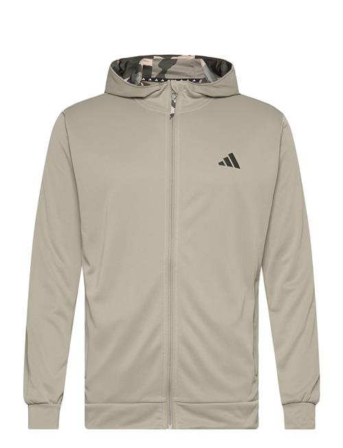 Se adidas Performance Adidas Train Essentials Camo Full Zip Hoodie Adidas Performance Khaki ved Booztlet