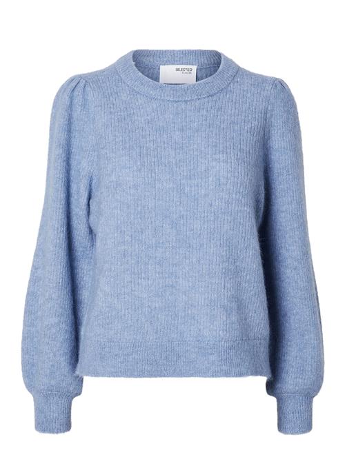 Se Selected Femme Slflulu Ls Knit Rib O-Neck Noos Selected Femme Blue ved Booztlet