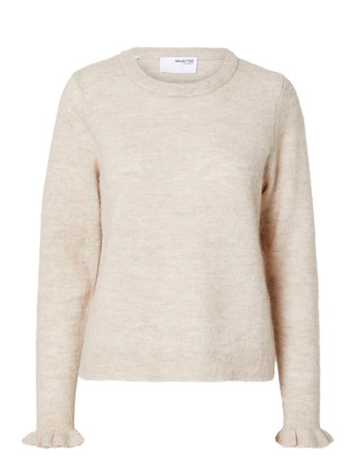 Se Selected Femme Slflulu Ls Knit Frill Cuff O-Neck Noos Selected Femme Cream ved Booztlet